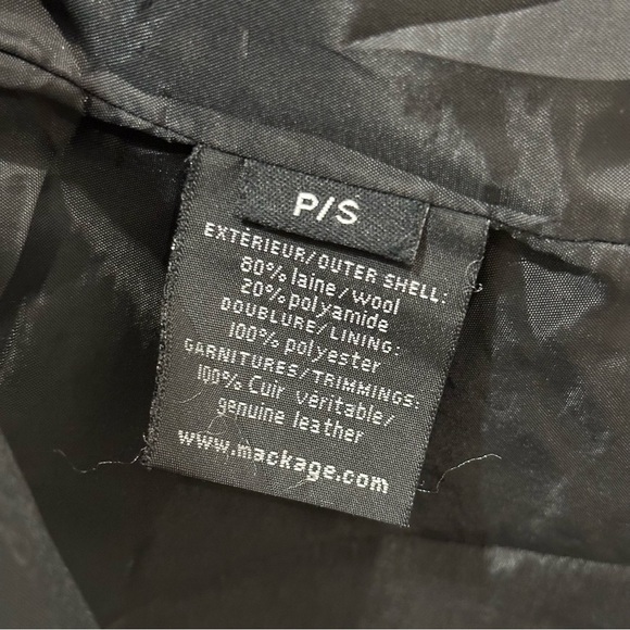 MACKAGE VINTAGE COAT WOOL LEATHER TRIM BELTED JACKET BLACK SIZE PS - Picture 10 of 14